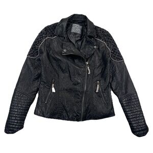 Affliction Black Premium Women's Large Black Faux Leather Moto Jacket Spiked